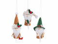 Babbo Natale da appendere all'albero in panno con decoro agrifoglio e pacco doni, set da 18 pezzi, cm4x3,5x9,5H (capp.esteso)