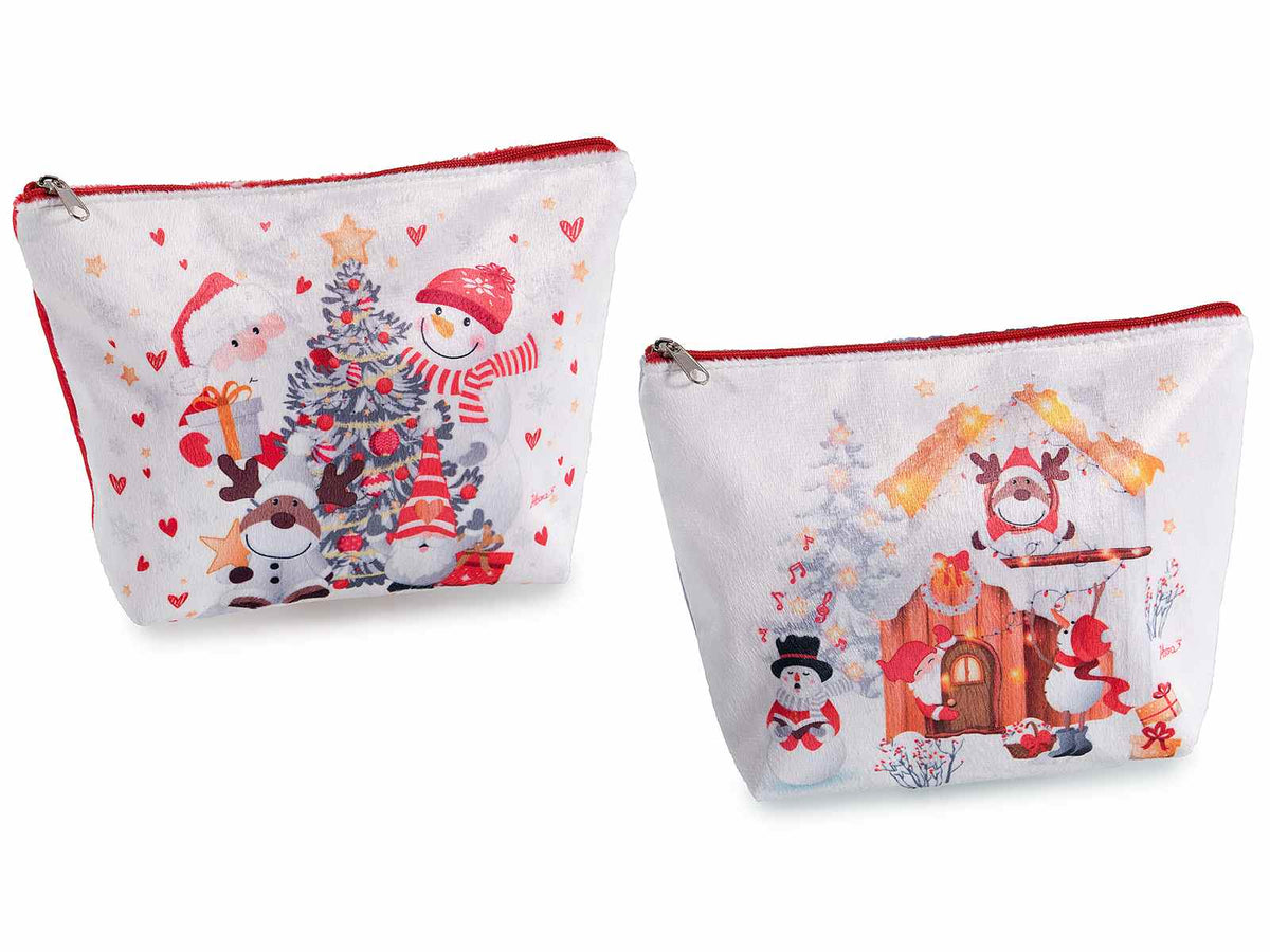 Pochette di Natale in morbida stoffa con chiusura a zip e stampa, set da 10 pezzi, cm 21 x 5,5 x 15 H