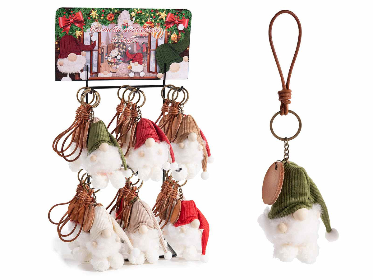 Portachiavi di Natale a gnometto in morbida stoffa con cappello colorato, set da 24 pezzi