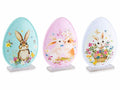 Uova di Pasqua decorative in panno colorato con stampa conigli pasquali, set da 9 pezzi, cm 15,5 x 4,5 x 21 H