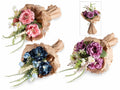 Bouquet in carta kraft con mazzolini di fiori artificiali colorati, set da 3 pezzi, cm 28 H (con gambo 45)