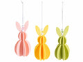 Coniglietti pasquali tridimensionali decorativi in panno colorato da appendere, set da 18 pezzi, Ø 7 cm x 15 H