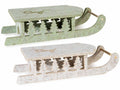Slitte in panno e legno colorate con decori natalizi intagliati, set da 4 pezzi, cm 29,5 x 11,5 x 7 H