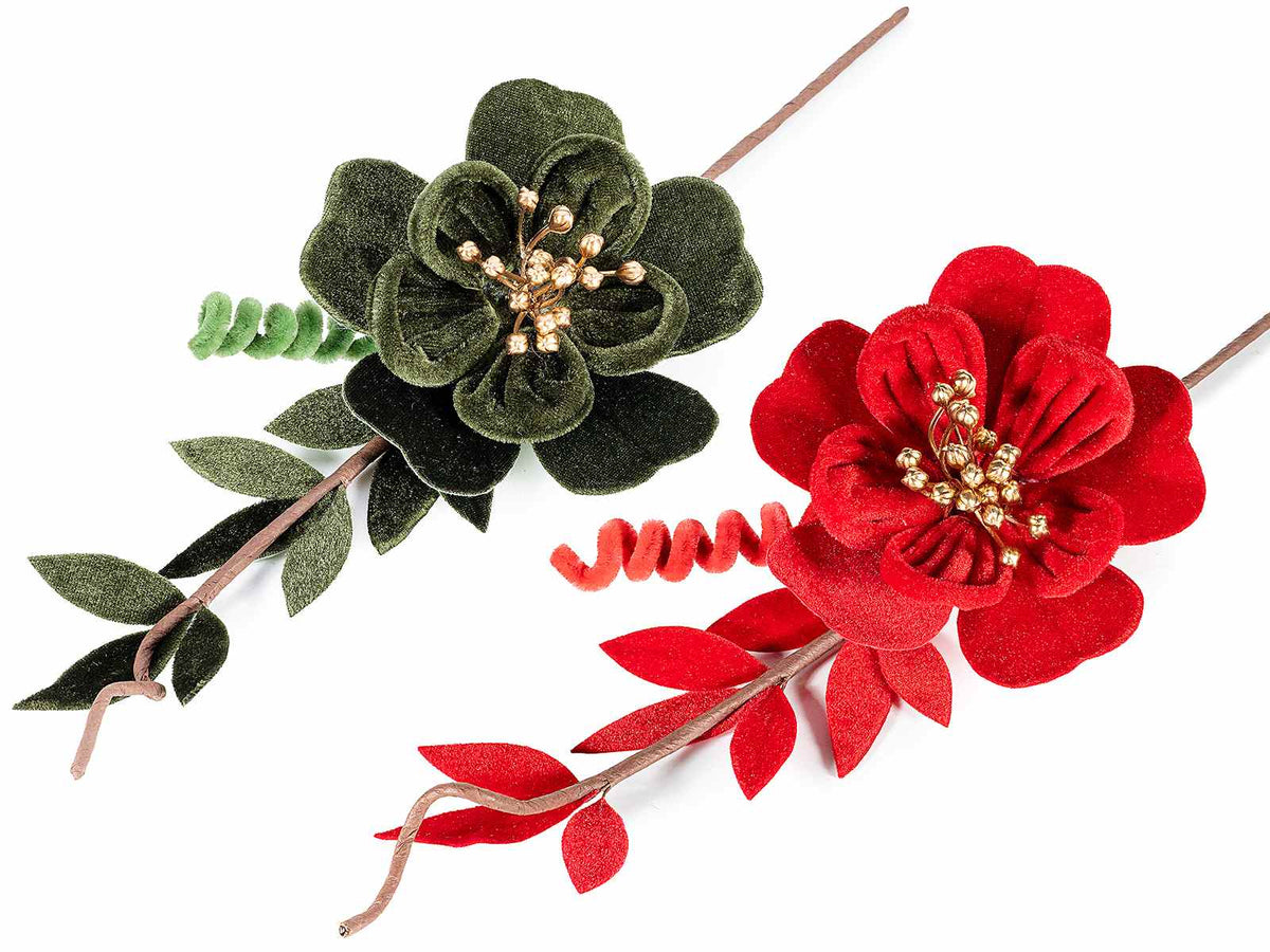 Rami pick di anemone in velluto con pistillo dorato, set da 8 pezzi, cm 25 H (con gambo 42)