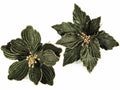 Stelle di Natale pick in stoffa verde con bordo e pistillo dorato, set da 12 pezzi, Ø 26 cm x 24 H
