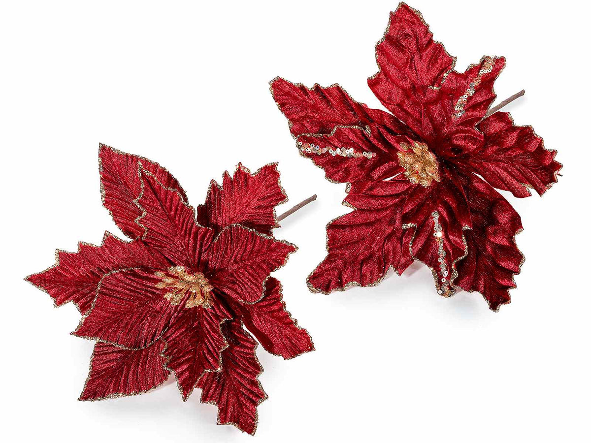 Stelle di Natale pick in stoffa con bordo e pistillo dorato, set da 12 pezzi, Ø 25 cm x 25 H
