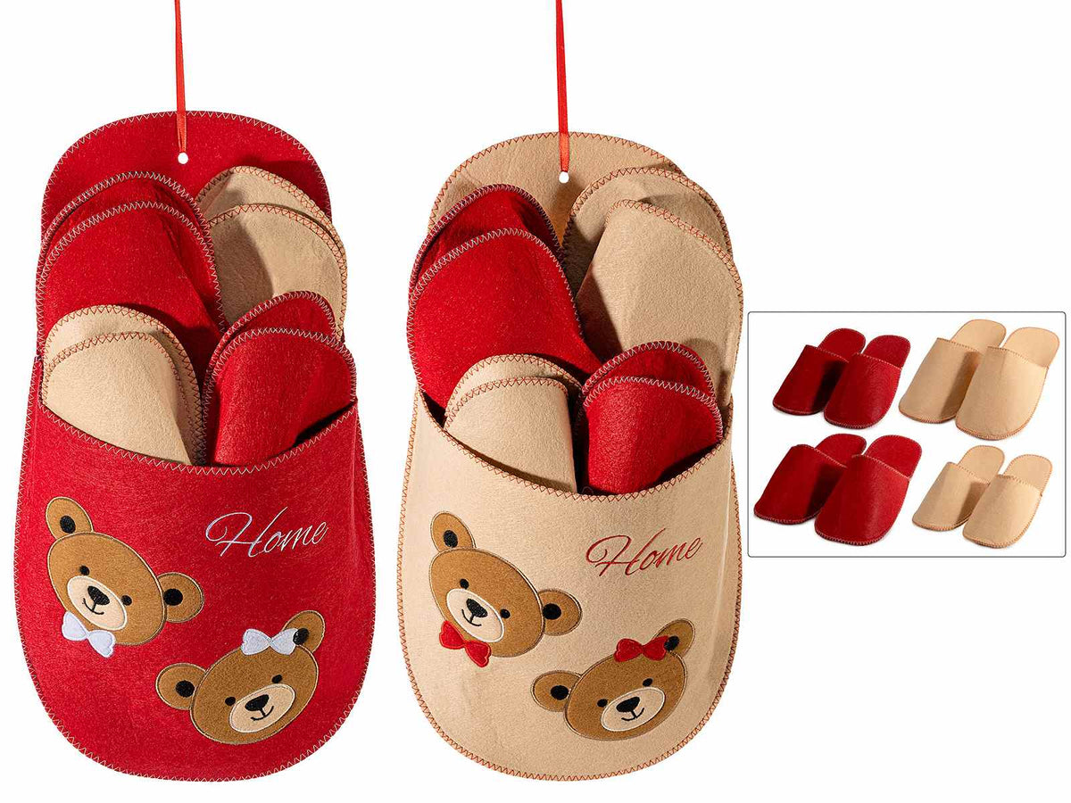Ciabatte natalizie in feltro con stampa orsetti in ciabattona grande, set da 2 pezzi, cm 26 x 11,5 x 49 H