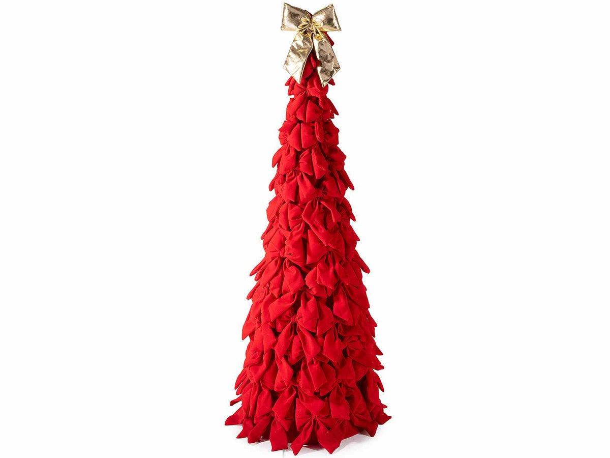Alberi di Natale decorativi realizzato con fiocchi in velluto rosso e fiocco, Ø 35,5 cm x 103 H