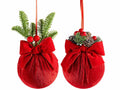 Palline di Natale in velluto rosso da appendere con fiocco e decoro con bacche, set da 6 pezzi, Ø 12 cm x 23 H