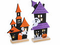 Set di 4 case stregate in panno con luci LED, 11x4x23 cm