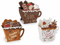 Borsette / cestini in panno a forma di tazza con decori dolcetti e cioccolato, set da 9 pezzi, cm 13 x 6,5 x 14 H