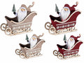 Cestini natalizi a slitta in panno e legno con Babbo Natale in set da due pezzi, set da 2 pezzi, Grande: cm 22 x 8 x 19,5 H