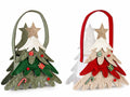 Borsette natalizie in panno ad albero di natale con decorazioni e glitter, set da 4 pezzi, cm18x9,5x20H (con manico24)