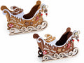 Set di 4 cestini in panno e legno a slitta natalizia con omino pan zenzero, cm 21,5 x 8 x 14,5 H
