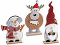 Personaggi natalizi decorativi in panno su base in legno, set da 3 pezzi, cm 13 x 5 x 36 H
