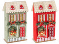 Casette natalizie in legno e panno con decorazioni e LED da appoggiare, set da 4 pezzi, cm 12 x 5,5 x 20,5 H