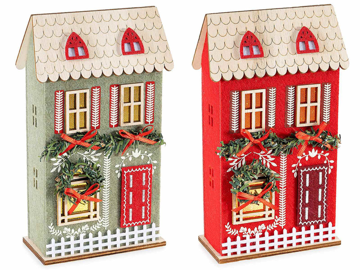 Casette natalizie in legno e panno con decorazioni e LED da appoggiare, set da 4 pezzi, cm 12 x 5,5 x 20,5 H