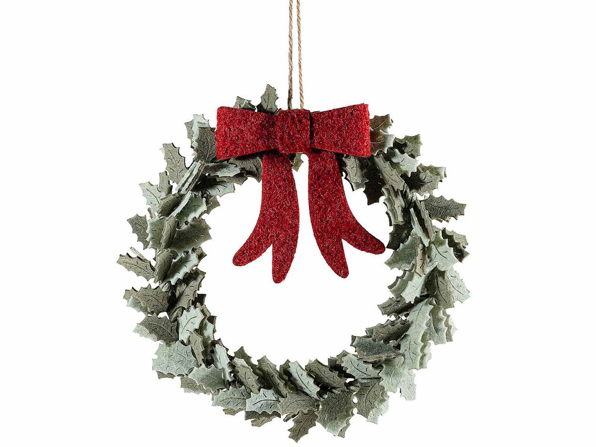 Set di 3 ghirlande natalizie da appendere con agrifogli in panno con fiocco rosso, Ø 25 cm