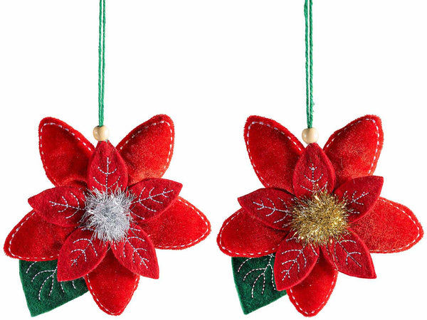 Stelle di Natale decorative in panno da appendere con dettagli oro / argento, set da 6 pezzi, cm 18,5 x 16 H