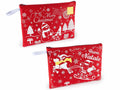 Astucci in panno con chiusura zip e stampa e scritta natalizia, set da 10 pezzi, cm 27 x 19 H