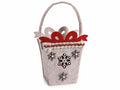 Borsette natalizie in panno a forma di pacco regalo con decori in rilievo, set da 8 pezzi, cm11x6,5x12,5H (con manico19)