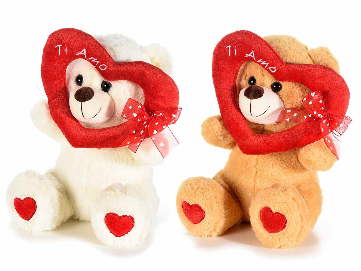 Orsetti di peluche seduti, per San Valentino, con cuore imbottito rosso, set da 2 pezzi, cm 21 x 16 x 26 H (seduto)