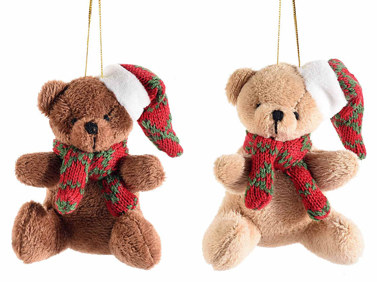 Orsetti natalizi peluche con sciarpa e cappello in maglia da appendere, set da 8 pezzi, cm 8 x 6 x 10 H