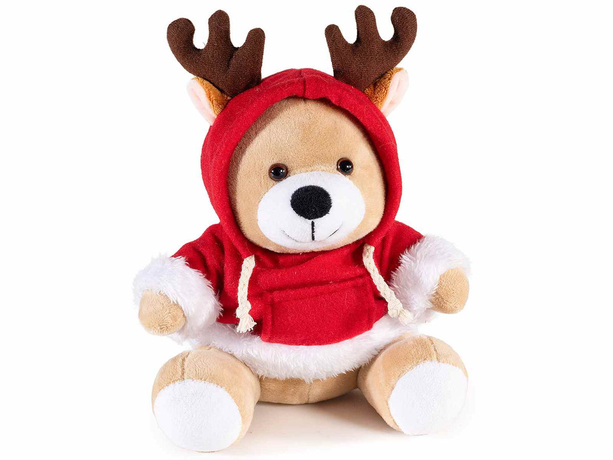 Orsetti peluche di Natale con felpa e cappuccio con corna da renna, set da 3 pezzi, cm 17 x 13 x 19 H (seduto)