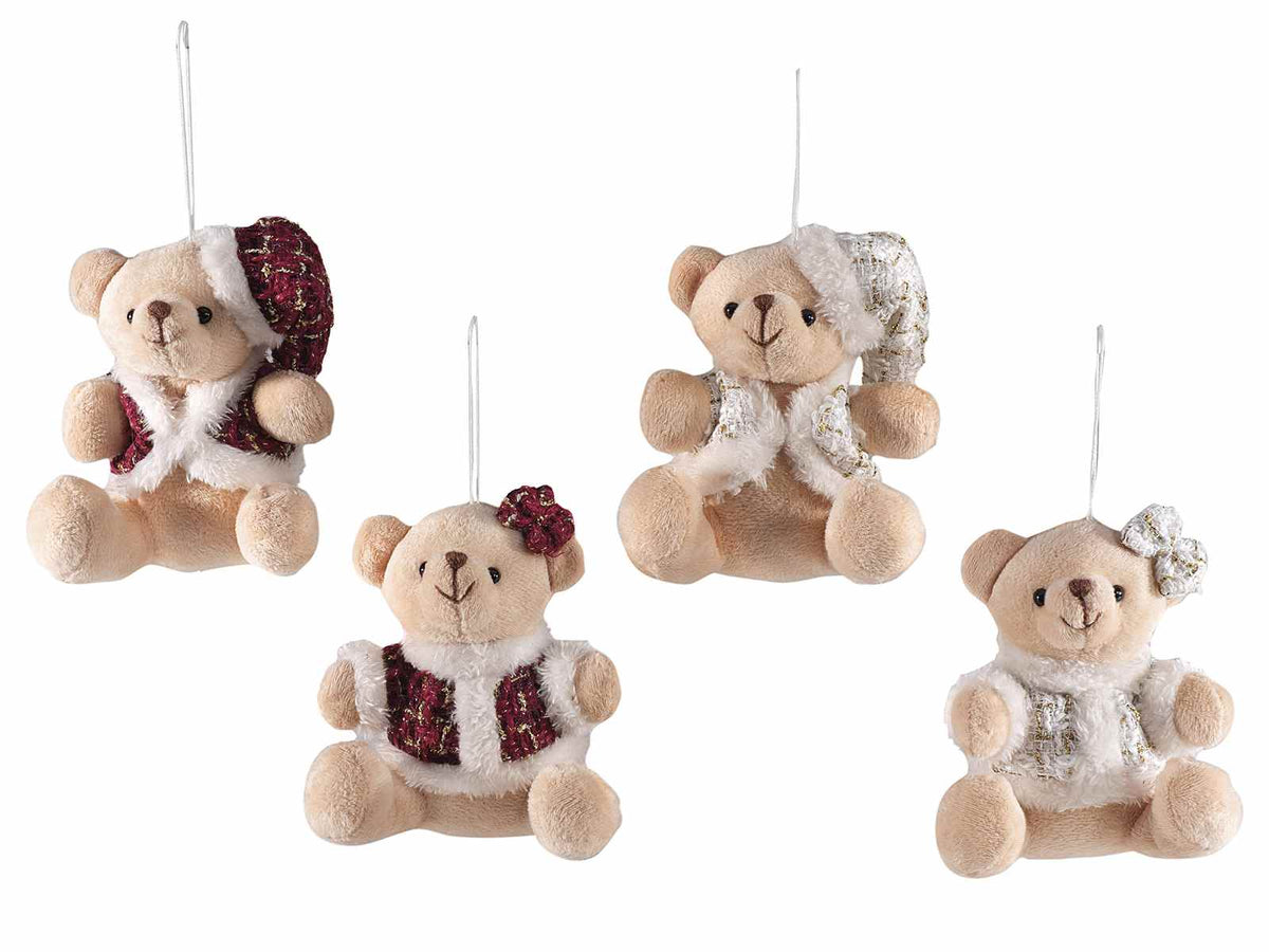 Orsetti natalizi in peluche con cappottino e cappellino di Natale da appendere, set da 8 pezzi, cm 10,5 x 8 x 13 H