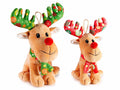 Renne natalizie peluche con corna decorate, sciarpa e cordino in set da due, set da 2 pezzi, Grande: cm 20 x 18 x 27 H