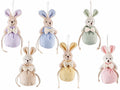 Sacchetti pasquali portadolci in stoffa con coniglio peluche, fiocco e tirante, set da 18 pezzi, Ø6,5cmx10H (al tirante7)