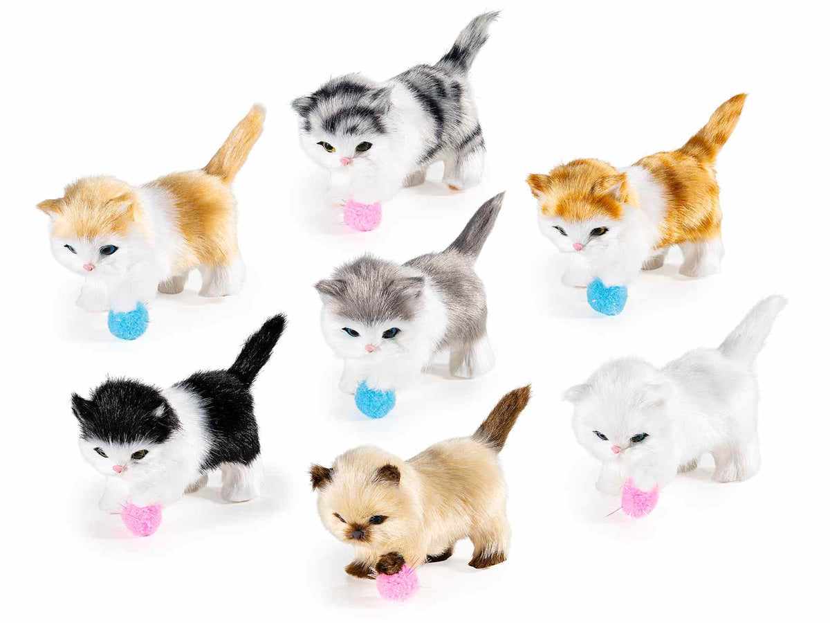 Miniature gattini decorativi che giocano in finto pelo, curate nei particolari, set da 8 pezzi, cm 5 x 10 x 8 H