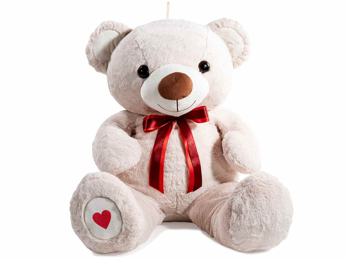 Orsetti grandi di peluche con fiocco rosso, cuore su piede e cordino. Ideale, Altezza in piedi: cm 90 H
