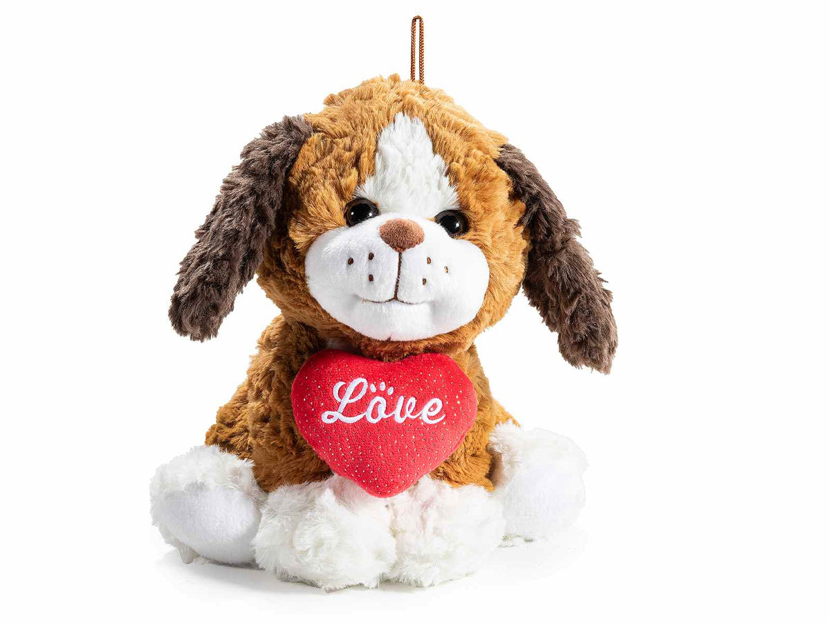 Cagnolini di peluche con cuore e scritta Love ricamata e cordino per appendere, set da 3 pezzi, cm 23 x 25 x 25 H