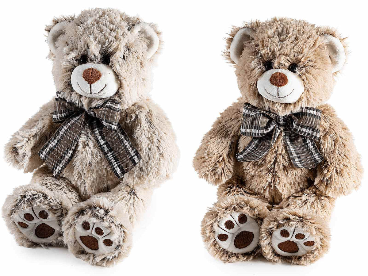 Orsetti di peluche con fiocco a quadri in morbida stoffa, set da 2 pezzi, In piedi: cm 18 x 14 x 32 H