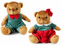 Orsetti in morbido peluche con abito in velluto tartan, set da 2 pezzi, cm 20 x 14 x 20 H (seduto)