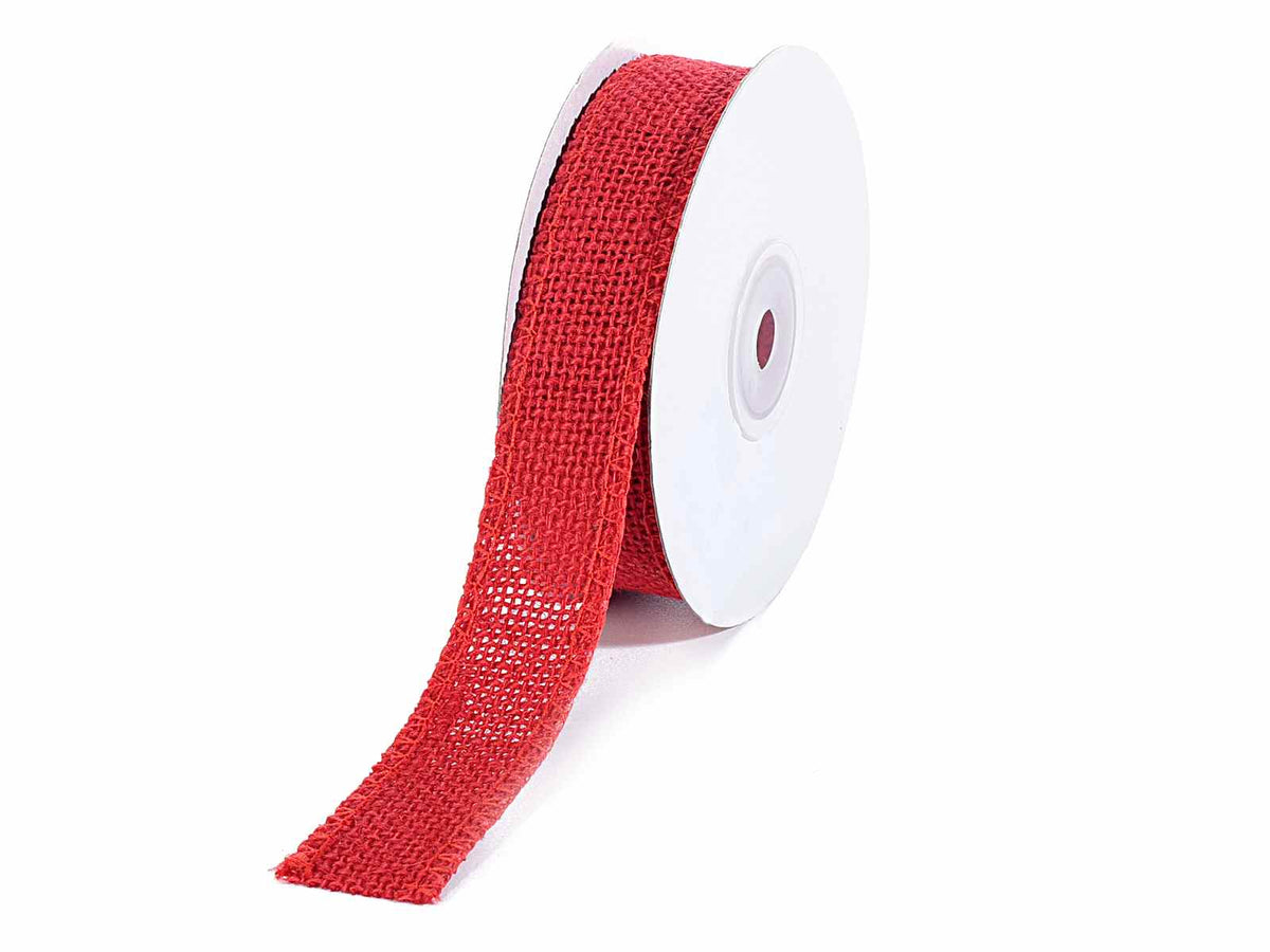 Nastri in juta bordata color rosso, mm 25 x 5 mt