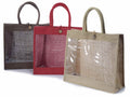 Borse in juta colorata con finestra trasparente e bottone di chiusura, set da 3 pezzi, cm38x15x35H (con manici 60)