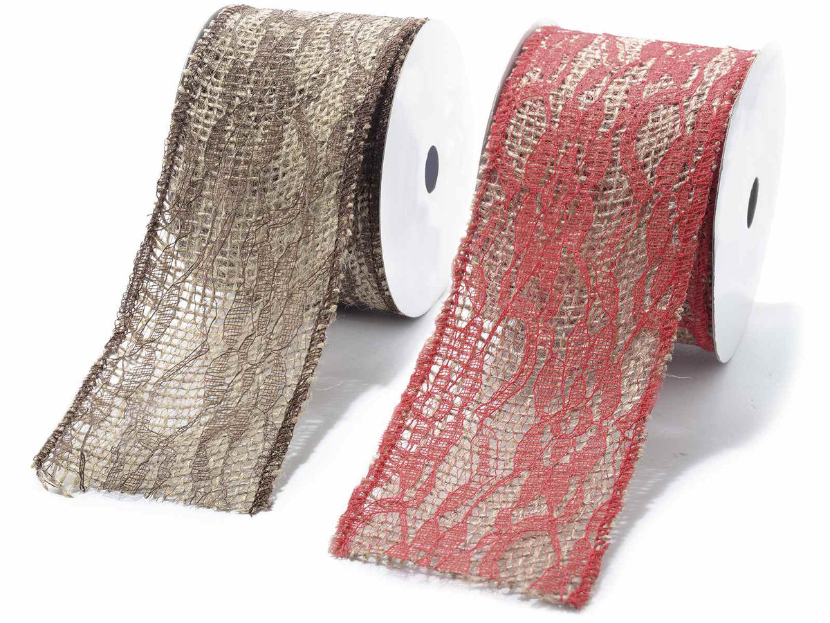 Nastri tubolari per bomboniere in juta con pizzo, set da 2 pezzi, mm 60 x 5 mt