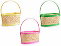Cestini colorati ovali in bambù con manico reclinabile, set da 6 pezzi, cm30x16x15,5H (con manico34)
