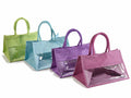 Borsette in juta colorate con finestra trasparente e manici in corda, set da 4 pezzi, cm 36x29x24 H (con manici44)