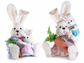 Conigli pasquali in fibra naturale seduti con cucciolo e carota, set da 2 pezzi, cm28x21x39H (orecc.estese)