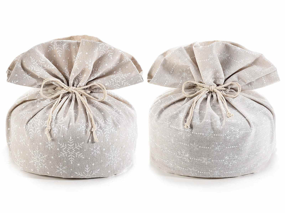 Sacchetti per panettone in stoffa con decorazioni a fiocchi di neve, set da 6 pezzi, Ø21cmx33H (al tirante 21)