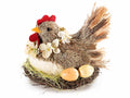 Gallinella pasquale in nido di fibra naturale con uova e ghirlanda di fiori, set da 2 pezzi, cm 18 x 20 x 16 H