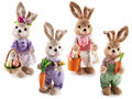 Coniglietti di Pasqua decorativi in fibra naturale con cestino con ovetti, set da 4 pezzi, cm8,5x10x27H (orecc.estese)