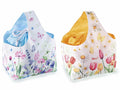 Borsette a cestino in canvas con stampa floreale, sacchetto con tirante, set da 6 pezzi, cm 19x14x15 H (con manico 30)