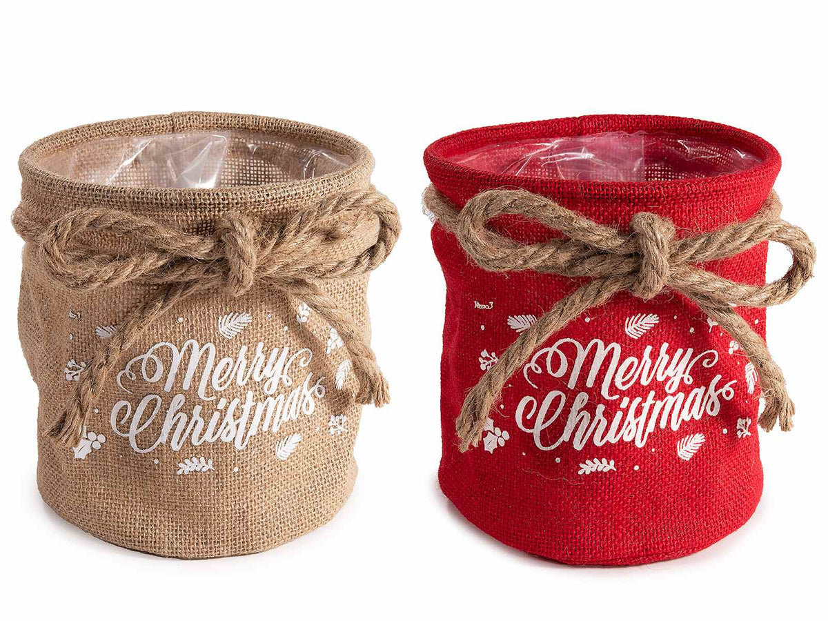 Contenitori a cestino di Natale in tela effetto juta con fodera interna, set da 6 pezzi, Ø 16 cm x 18 H