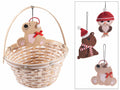 Cestini rotondi in bambù naturale con manico, decoro animaletto autunnale, set da 3 pezzi, Cestino: Ø 20 cm x 10 H