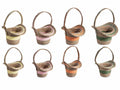 Cestini in fibra intrecciata a cappello con manico e decorati con fettuccia, set da 4 pezzi, Grande: cm 31 x 24 x 21 H
