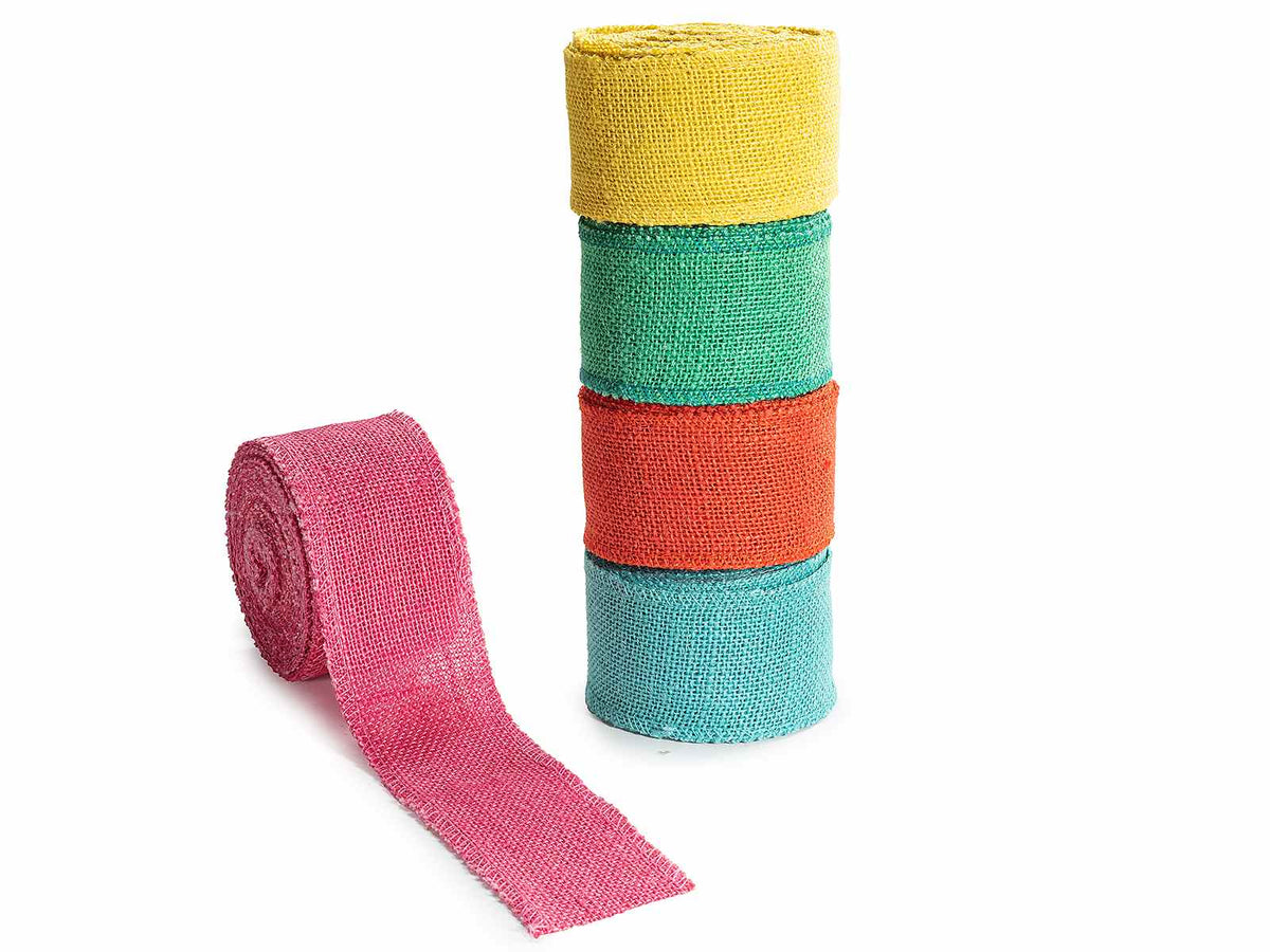 Nastri in juta bordata colorata, set da 5 pezzi, mm 60 x 10 m